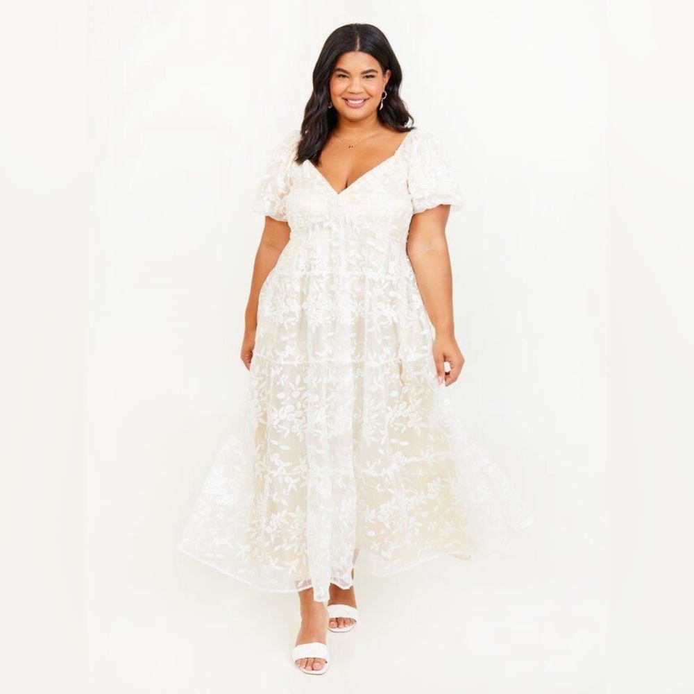 ARULA White Floral Lace Midi Dress